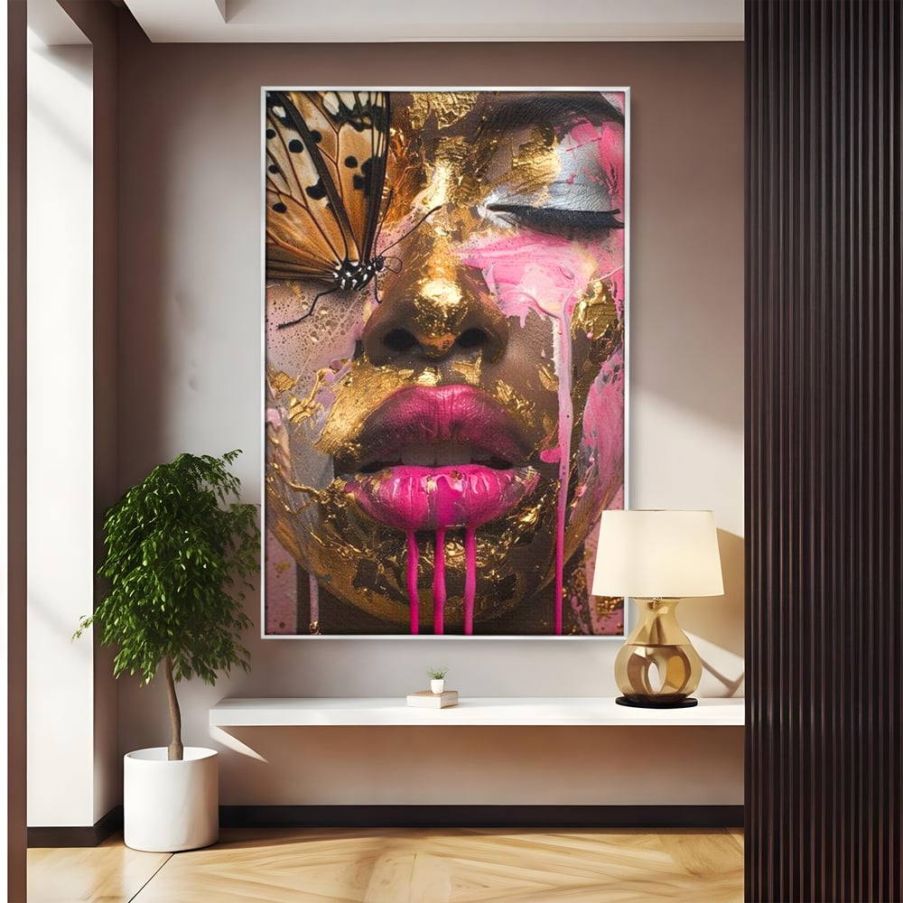 Tablou canvas cu tablou canvas cu portret artistic de femeie, in rama de aluminiu argintiu